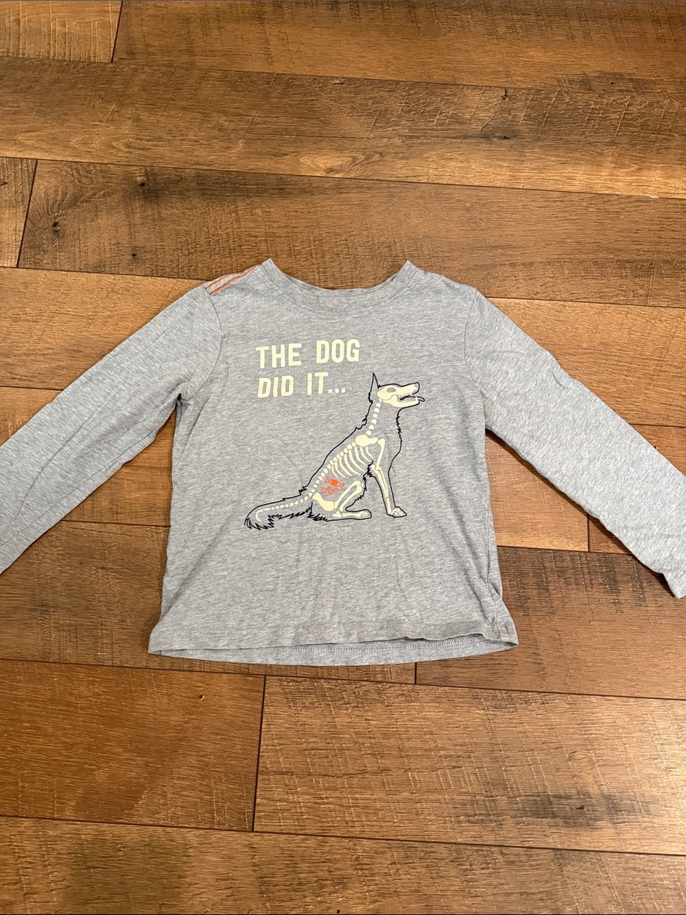 Crazy 8 Gray Long-Sleeve Tee with Playful Dog Skeleton Graphic
